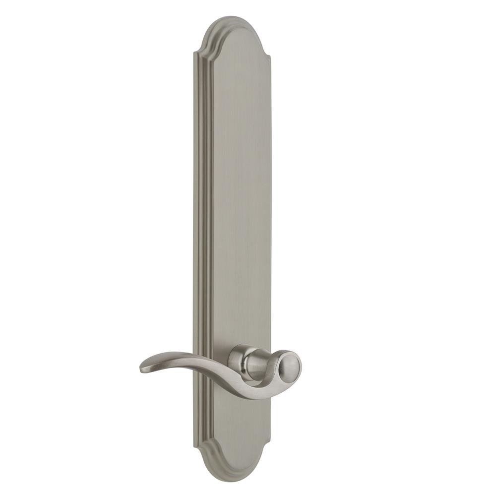 Grandeur by Nostalgic Warehouse ARCBEL Arc Tall Plate Passage with Bellagio Lever in Satin Nickel